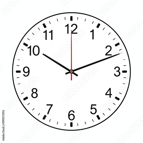 A clock displays time with hour and minute hands on its face