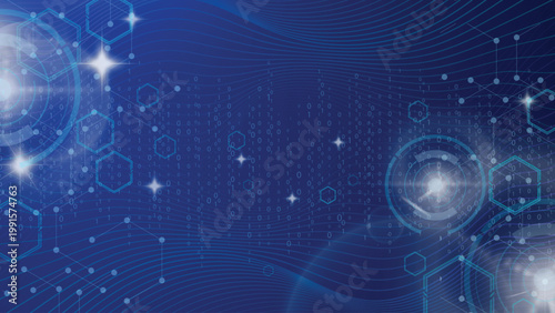 Abstract futuristic wave background inspired by AI data flow theme. Dynamic curved lines, hexagonal, circle, dots, and gradients symbolize digital connectivity, technology, innovation, and modern data