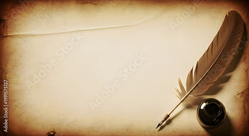 Vintage Parchment Paper with Quill Pen and Inkwell illustration