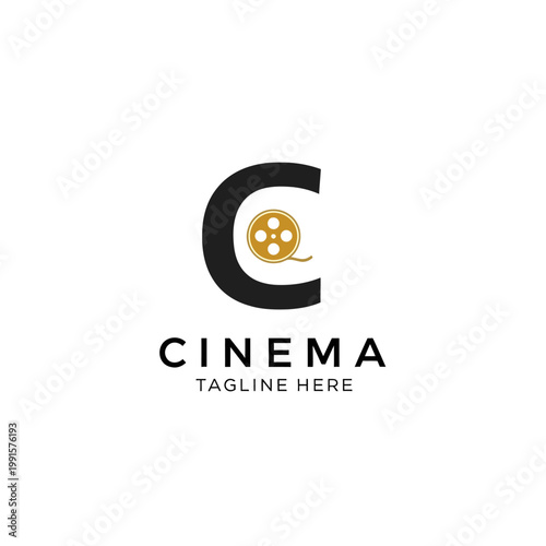 A cinematic film reel logo with a large C and Cinema tagline on a white background
