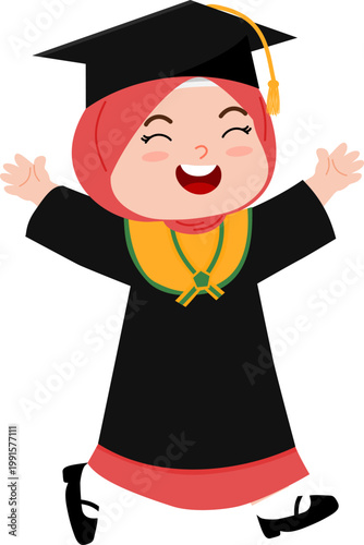 Happy graduate wearing hijab and gown