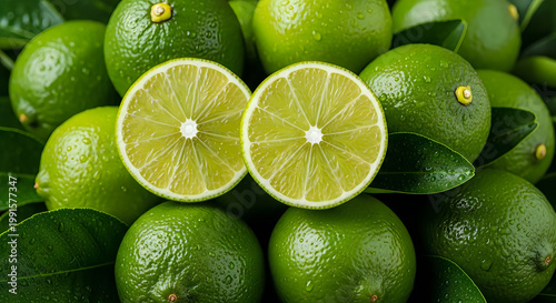 Freshly Cut Lime Slices on Green Background illustration