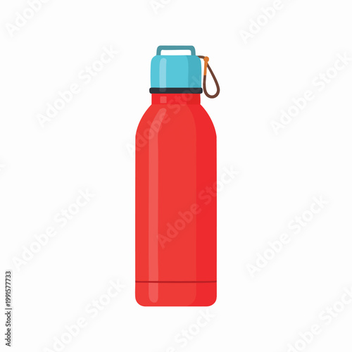 A vibrant red reusable water bottle with a blue cap stands alone
