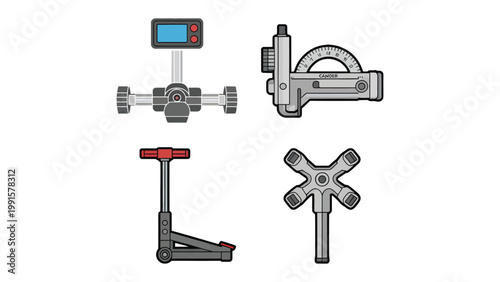 Engineering and Precision Instruments: A precise assortment of engineering tools and instruments, each meticulously crafted for measurement and design tasks.