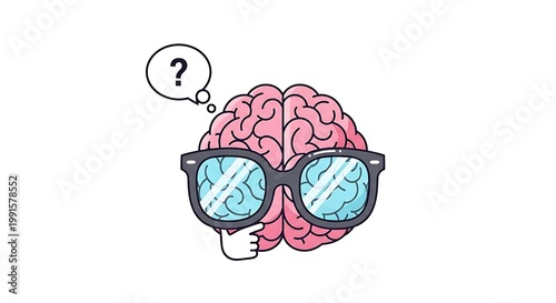 Brain Thinks Wearing Glasses Looking for Answer Concept