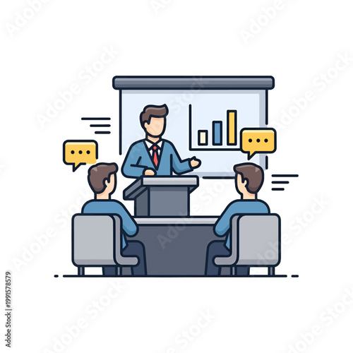 A presentation is being given to a group of people in a business meeting setting