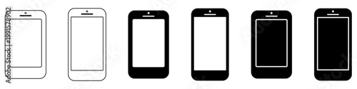 Set of smartphone icons in different styles. Collection of mobile phone symbols from linear to filled silhouettes. Vector illustration of modern gadgets on a white background.