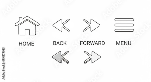 Collection of simple line art icons for web navigation and user interface elements.