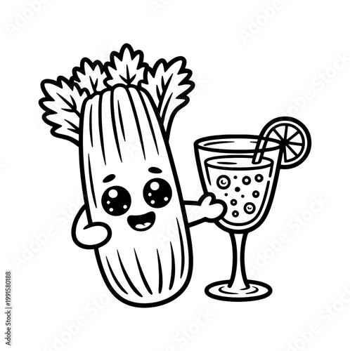 Сute kawai cocktail doodle  t with hand drawn garnish, classic drinks and vintage bar glass icons. Whimsical vector illustration for kitchen decor, party menu or creative wall art.
