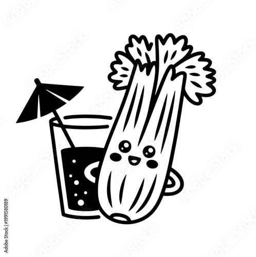 Сute kawai cocktail doodle  t with hand drawn garnish, classic drinks and vintage bar glass icons. Whimsical vector illustration for kitchen decor, party menu or creative wall art.
