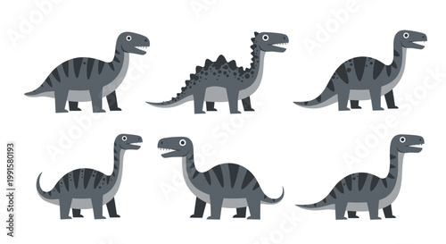 Cartoon dinosaurs set illustration isolated on white background vector