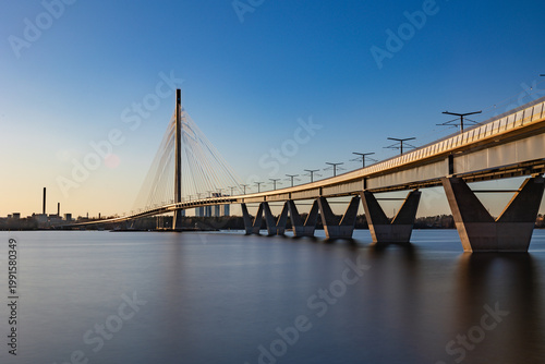 Kruunuvuorensilta bridge at sunset, the longest bridge in Finland, Helsinki