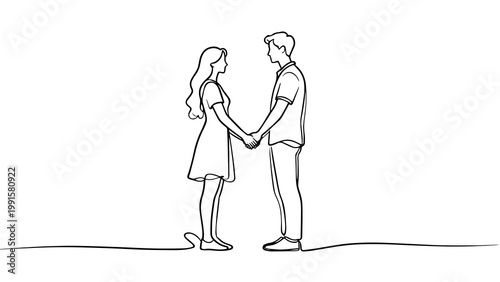 Minimalist Continuous Line Art Couple Holding Hands Romantic Love Concept for Greeting Card PNG