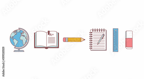 Educational icons representing learning and school supplies with vector illustration