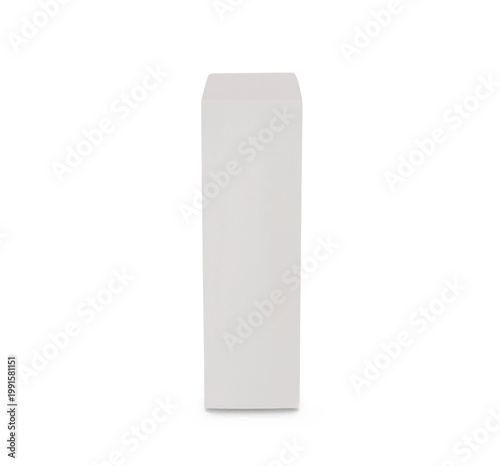 Minimalist white rectangular podium with smooth edges isolated on clean background, ideal for product display, branding mockups, cosmetics presentation, and modern advertising visuals purposes use.