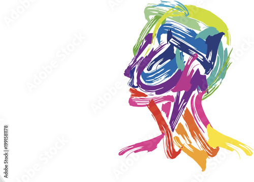 A vibrant and colorful illustration of a human head