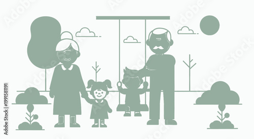 Family enjoying outdoor time together parents with children playing at park