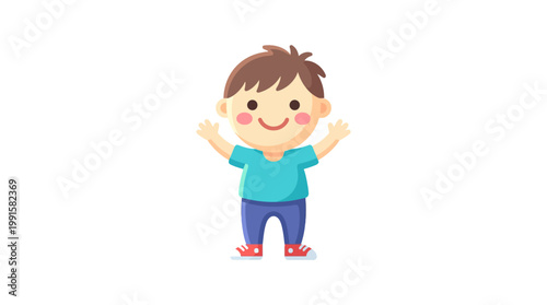 Smiling Boy with Brown Hair Raised.