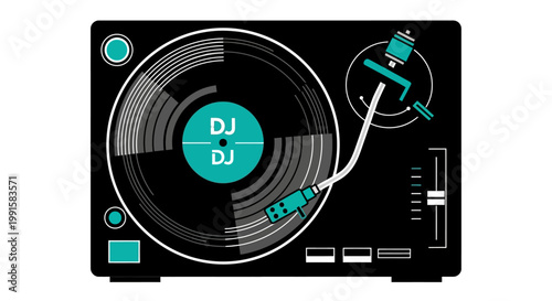 Stylized Vector Illustration of a Professional DJ Turntable Music Equipment.