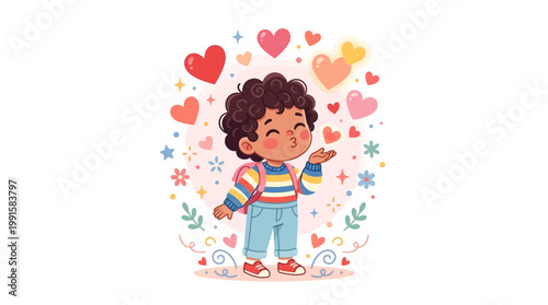 Smiling Boy with Curly Brown Hair.