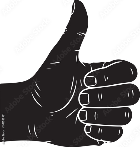 Black hand giving thumbs up on white background gesture
