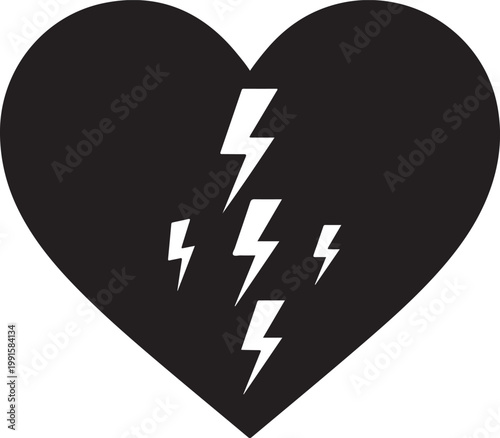 Black heart with white lightning bolts