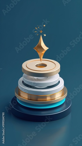 Abstract gold star on tiered layers representing success and achievement