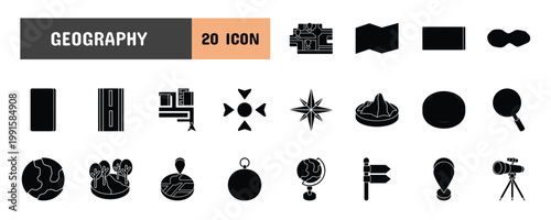 20 Geography Glyph Icon Illustration Set
