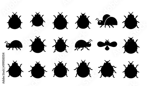 Minimal ladybug icon set cute insect red black spots vector isolated on white background