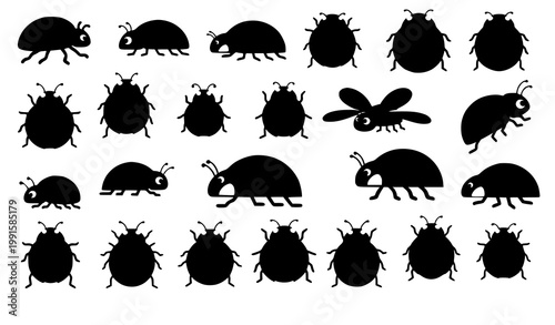Ladybug collection cute insect red black spots vector illustration isolated on white