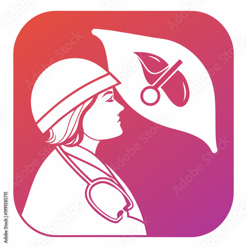 Female doctor profile with liver medical emblem.