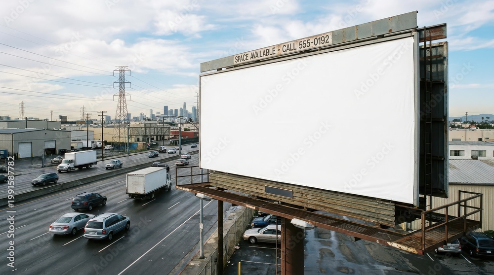 Obraz premium Large blank billboard awaiting content next to urban traffic