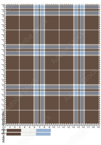 Seamless blue and olive plaid fabric texture with a geometric tartan pattern design for a checkered tablecloth textile backdrop