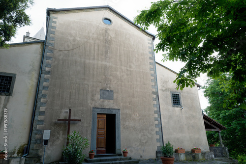 Cutigliano, the medieval village in the Apennines . View of the Church of St Bartholomew . Pistoia Tuscany, Italy