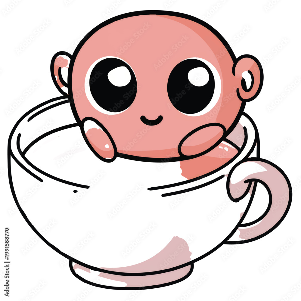Fototapeta premium Cartoon baby in a teacup smiling.