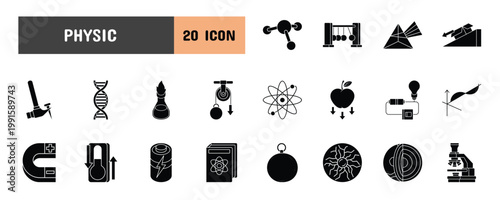 20 Physic Glyph Icon Illustration Set