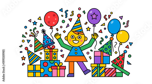 Smiling Cartoon Clown Holding Balloons.