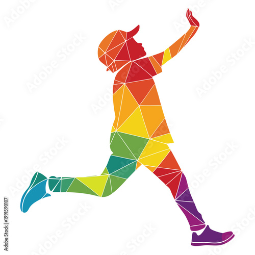 Bild auf Leinwand Child jumping to reach high polygonal vector art.