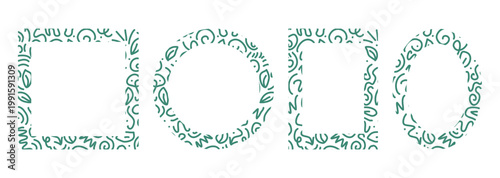 Fotografie Set of frames in uniform style with doodle leaf patterns