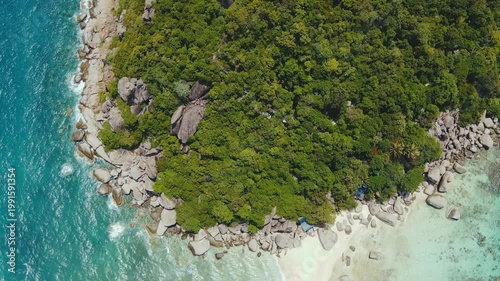 Drone Captures Landscape. Dramatic Aerial View Showcasing Lush Jungles And Sparkling Waters Of Koh Tao