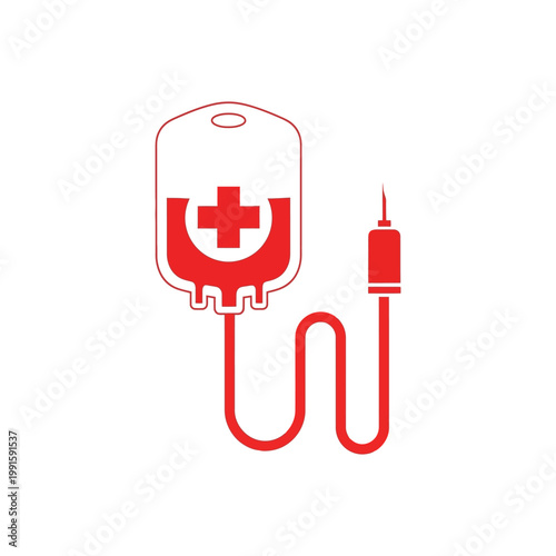 Red blood bag icon with a cross symbol for donation and transfusion services on a white background