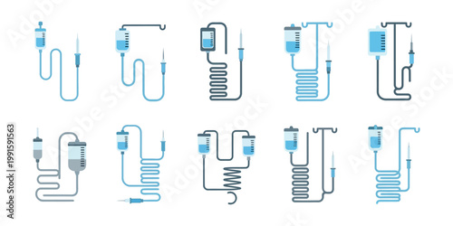 Collection of diverse intravenous drip illustrations showcasing various medical infusion systems and hospital equipment designs for modern healthcare applications