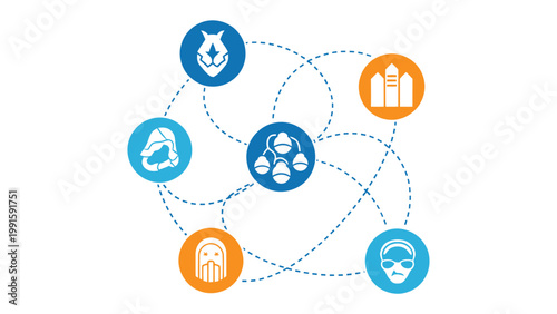 Interconnected Conceptual Network: A modern and visually striking illustration portrays a series of linked icons representing diverse concepts or fields.