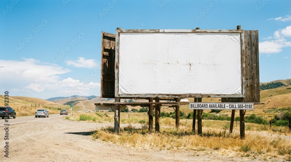Obraz premium Empty outdoor billboard available for advertising in a rural scene