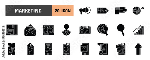 20 Marketing Glyph Icon Illustration Set
