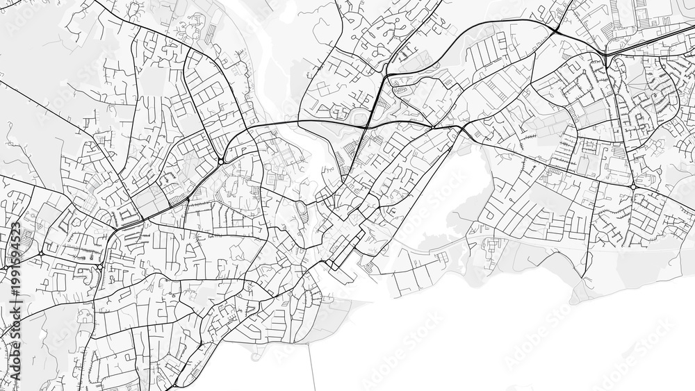 Obraz premium Galway City Map. Minimalist black and white line art poster for printing, wallpaper, wall art, and map resources for home and office decor