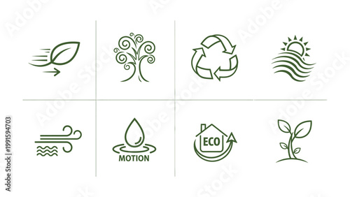 Eco-Friendly Icon Set: A captivating collection of minimalist icons, symbolizing nature, environment, and sustainability.