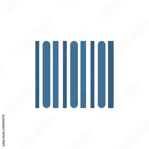 Minimal barcode style online shopping icon, clean flat blue with rounded vertical bars on white background, high contrast composition, modern commerce symbol for interface and branding, scalable