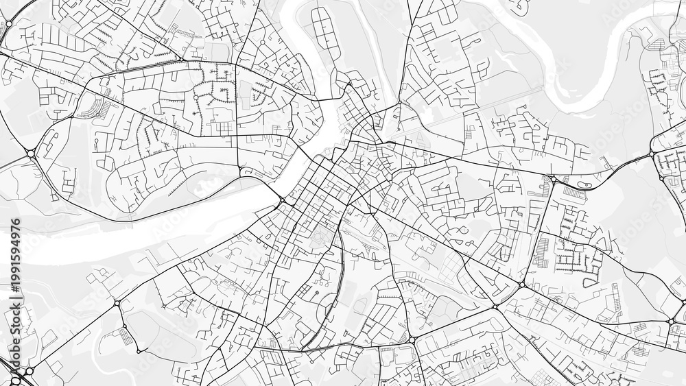 Obraz premium Limerick City Map. Minimalist black and white line art poster for printing, wallpaper, wall art, and map resources for home and office decor