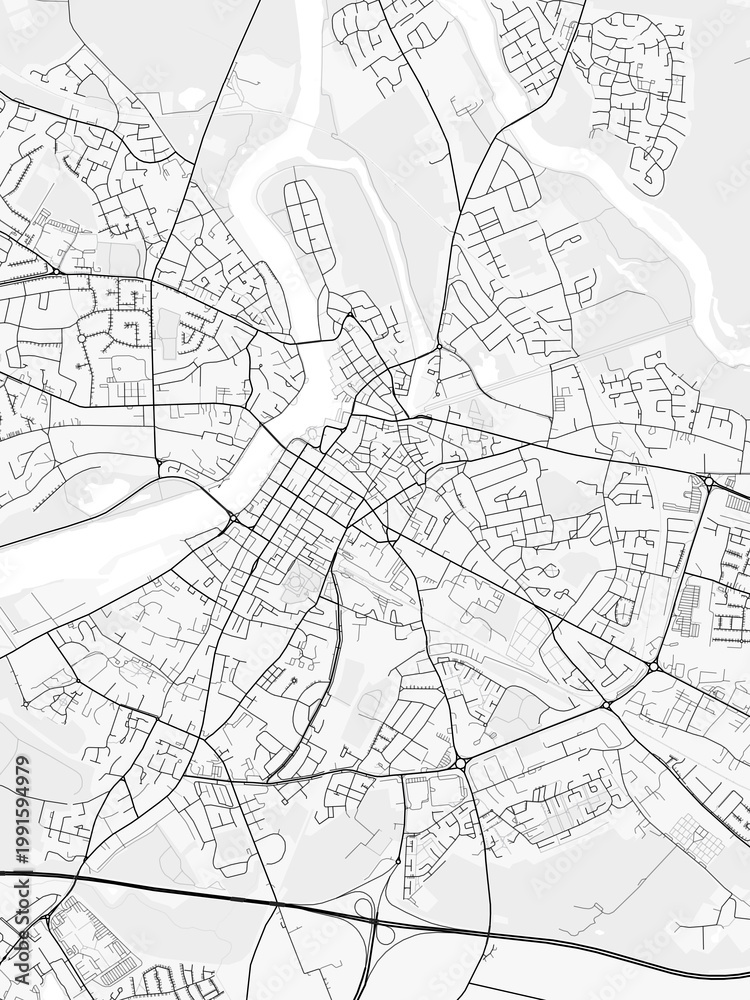 Obraz premium Limerick City Map. Minimalist black and white line art poster for printing, wallpaper, wall art, and map resources for home and office decor